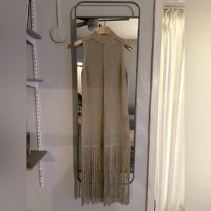 Gold long dress with fringe detail